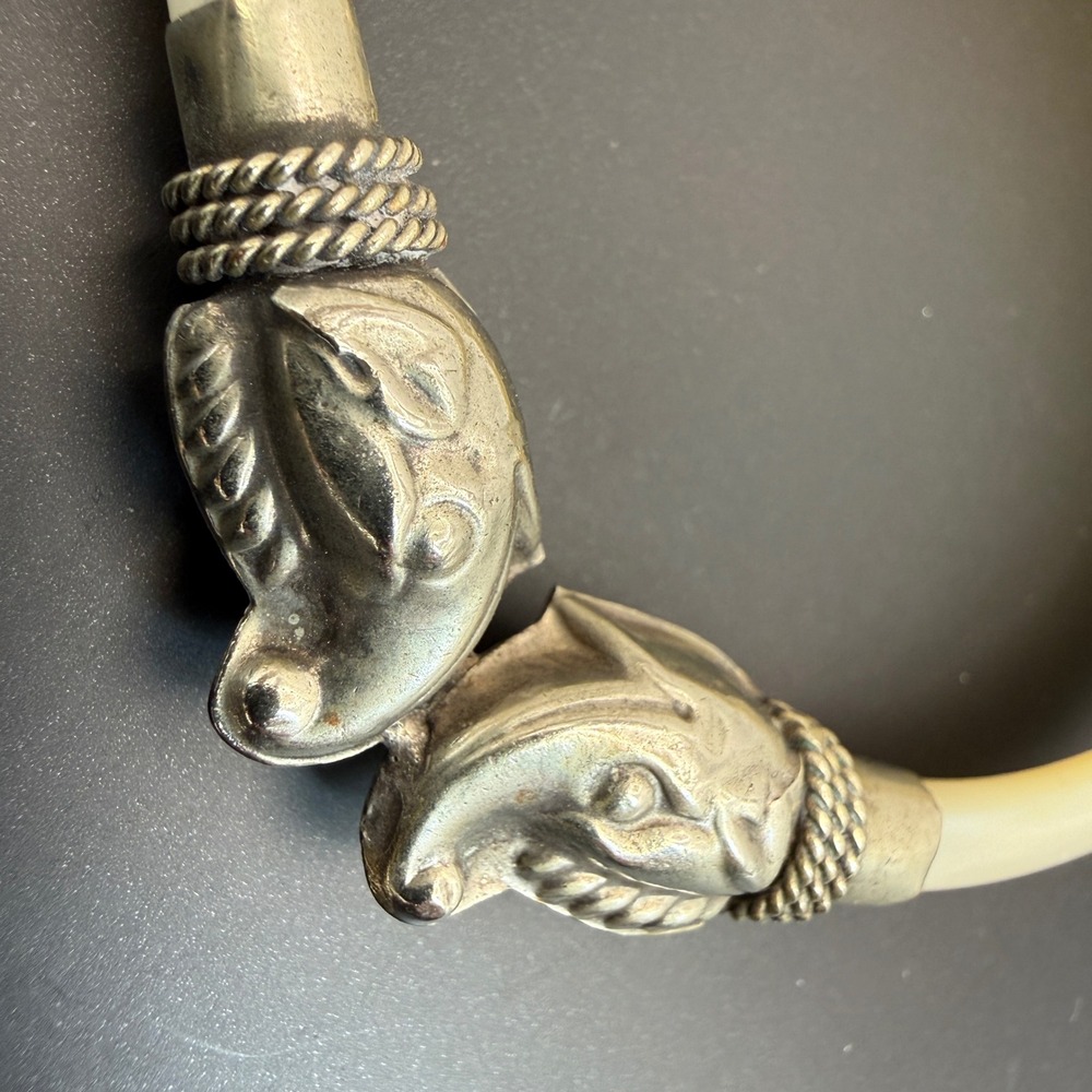* Vintage Mother of Pearl Shell Bangle Bracelet Elephant Head Silver Plated Boho - Picture 10 of 14